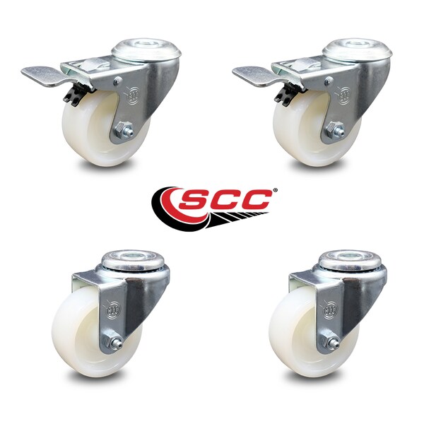 3 Inch Nylon Wheel Swivel Bolt Hole Caster Set with 2 Total Lock Brake SCC